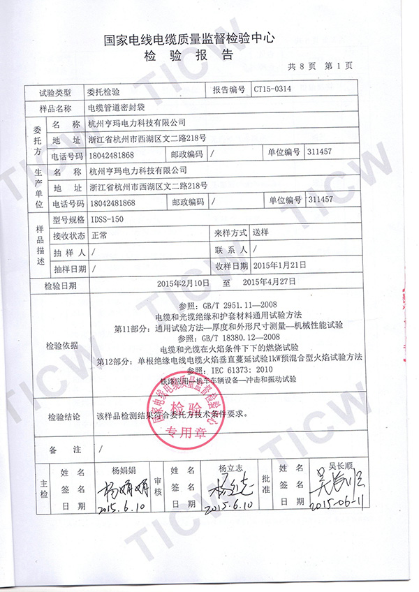 充气式管道封堵装置检验报告2